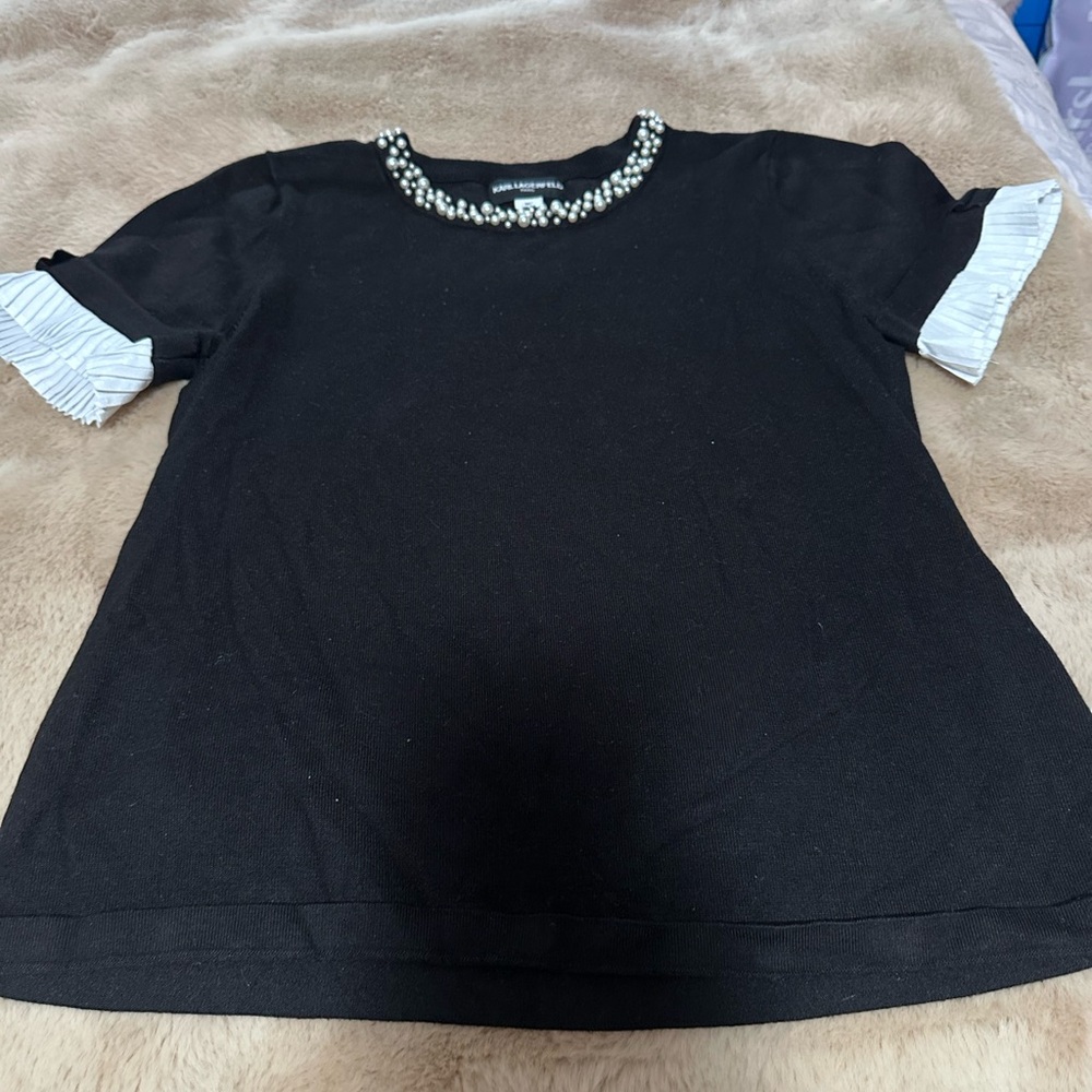 Karl Lagerfeld Black Sweater with Pearl Detail M